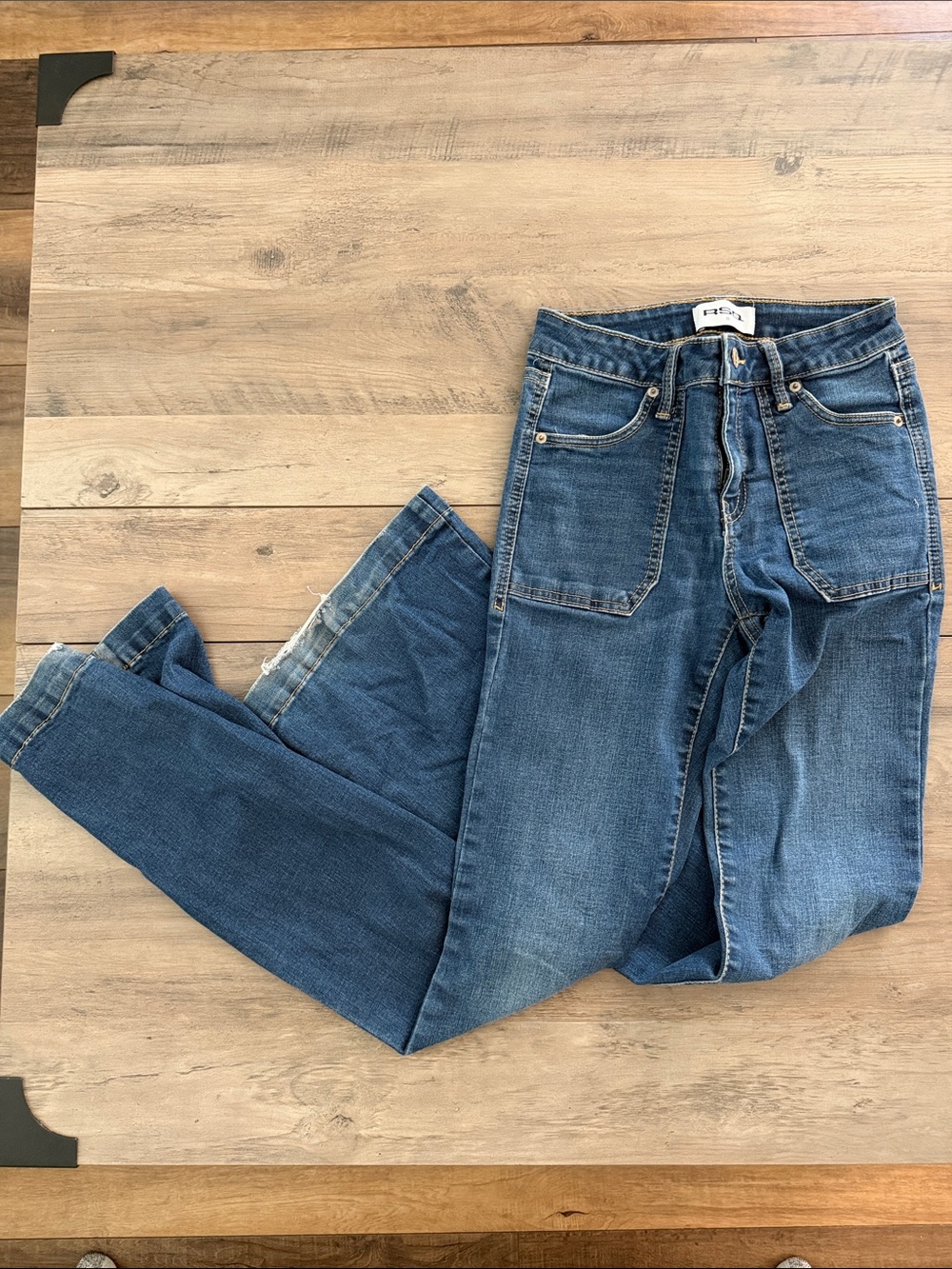 RSQ Medium Blue Boyfriend Jeans with Front Patch Pockets